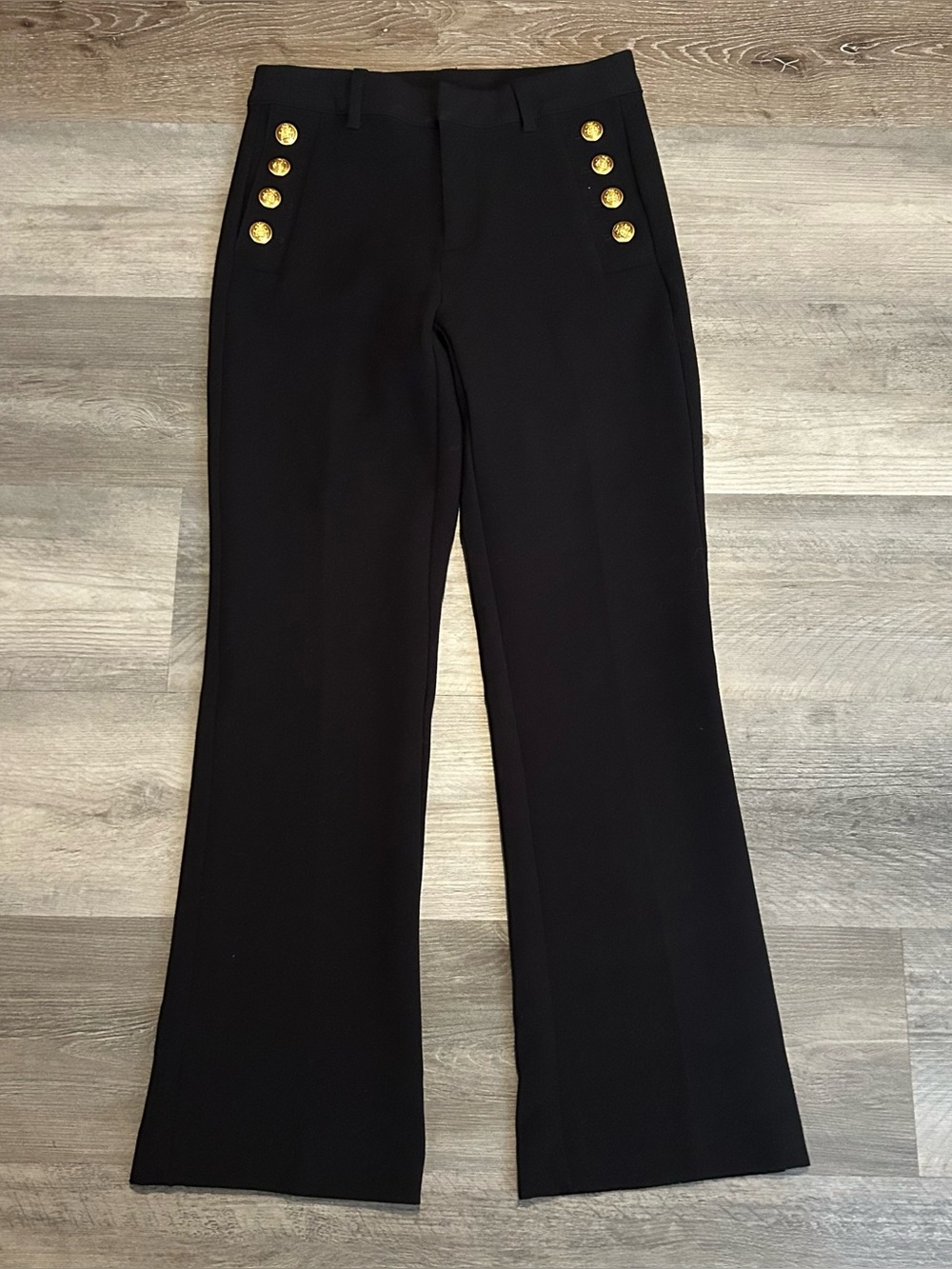 GAP 4 Petite High Rise Black Pants Gold Buttons